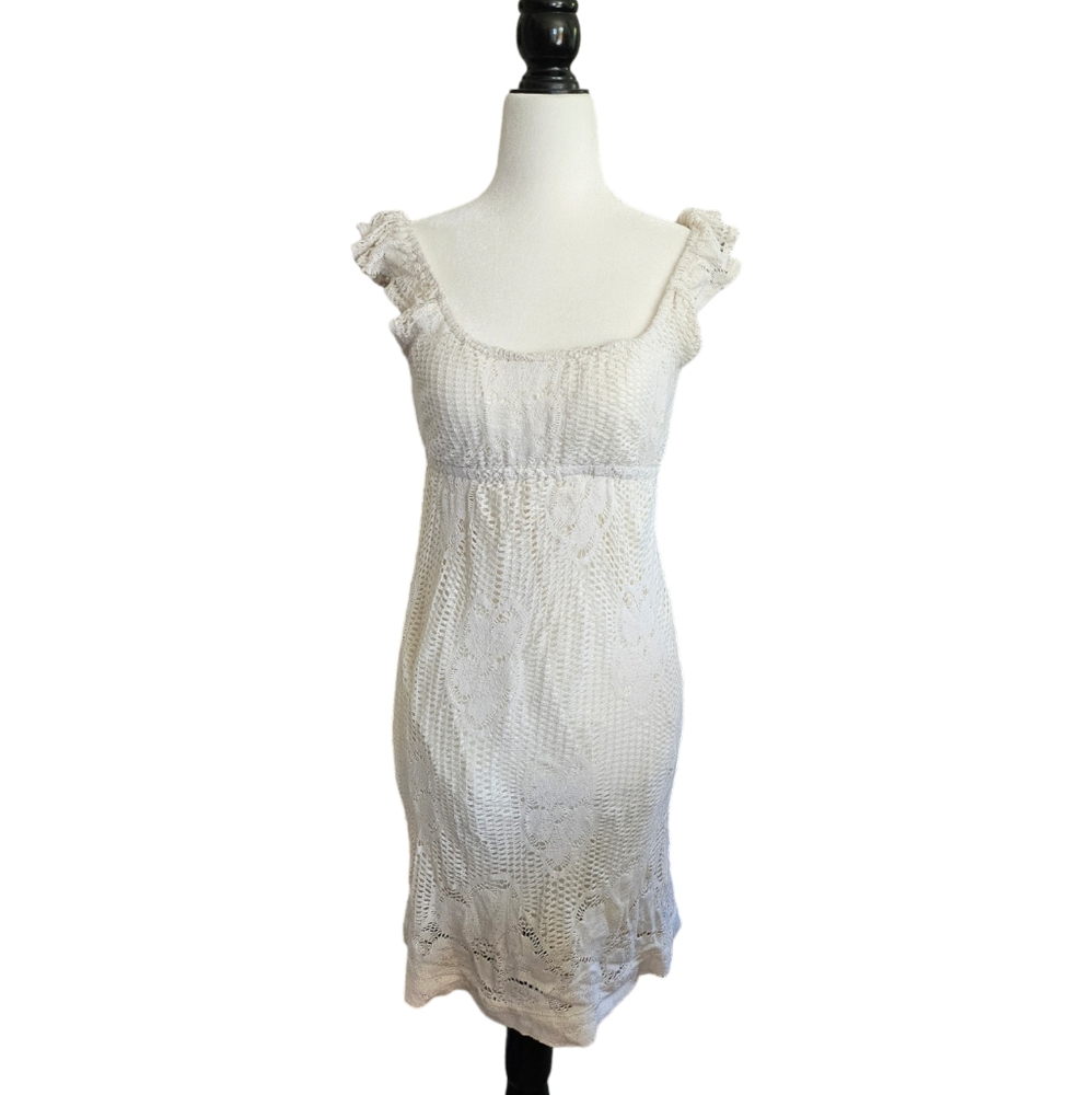Vintage Babydoll Crochet Lace Milkmaid Midi Dress Size M